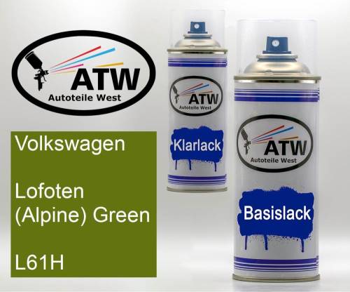 Volkswagen, Lofoten (Alpine) Green, L61H: 400ml Sprühdose + 400ml Klarlack - Set, von ATW Autoteile West.